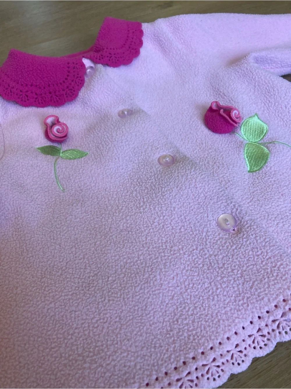 First Impressions Vintage Light Pink Fleece Jacket with Rose Details